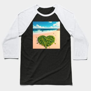 Heart Shaped Four Leaf Clover Patch On Beach 4 Baseball T-Shirt